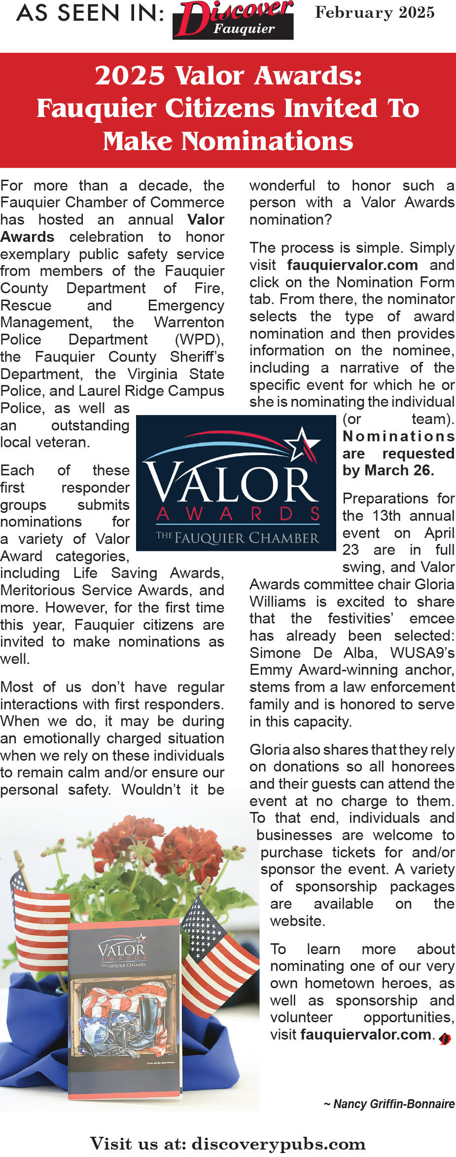 Discover Fauquier, February 2025: 2025 Valor Awards, Fauquier Citizens Invited To Make Nominations