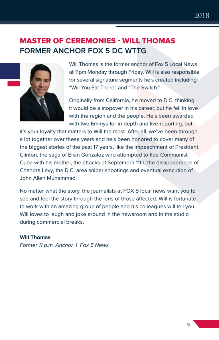 Will Thomas, master of ceremonies, program page