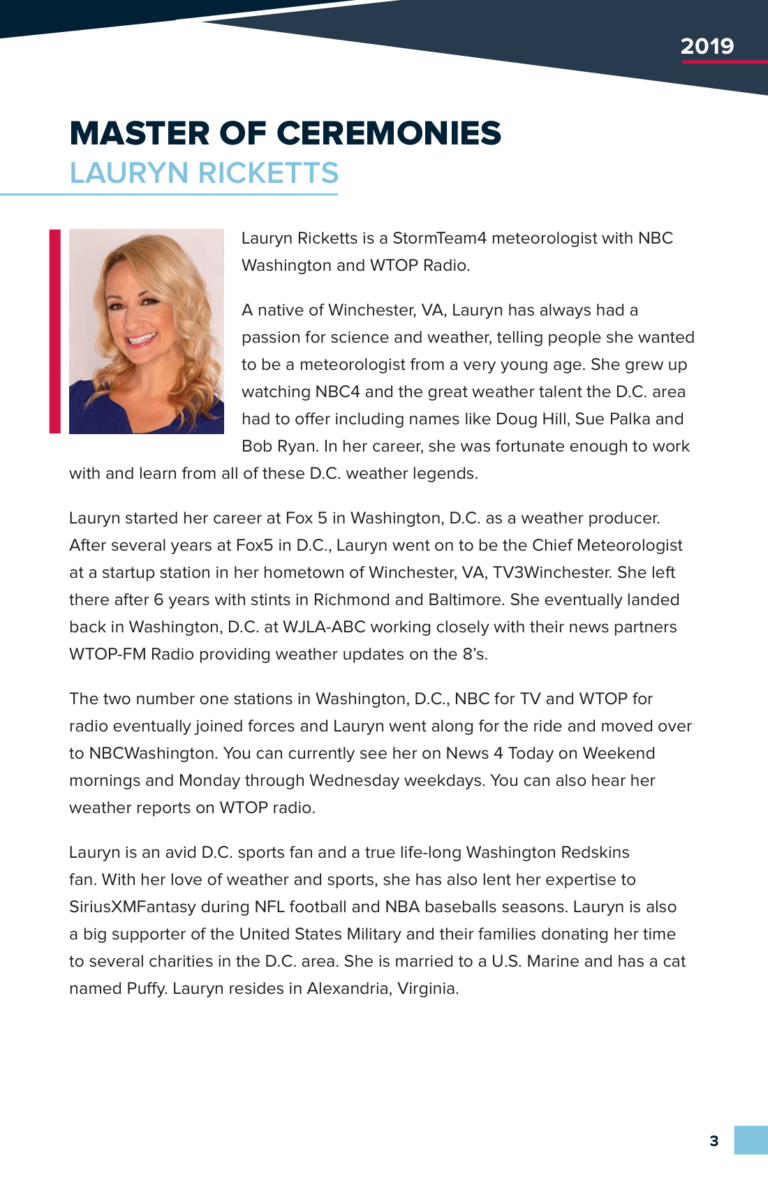 Lauryn Ricketts, master of ceremonies, program page