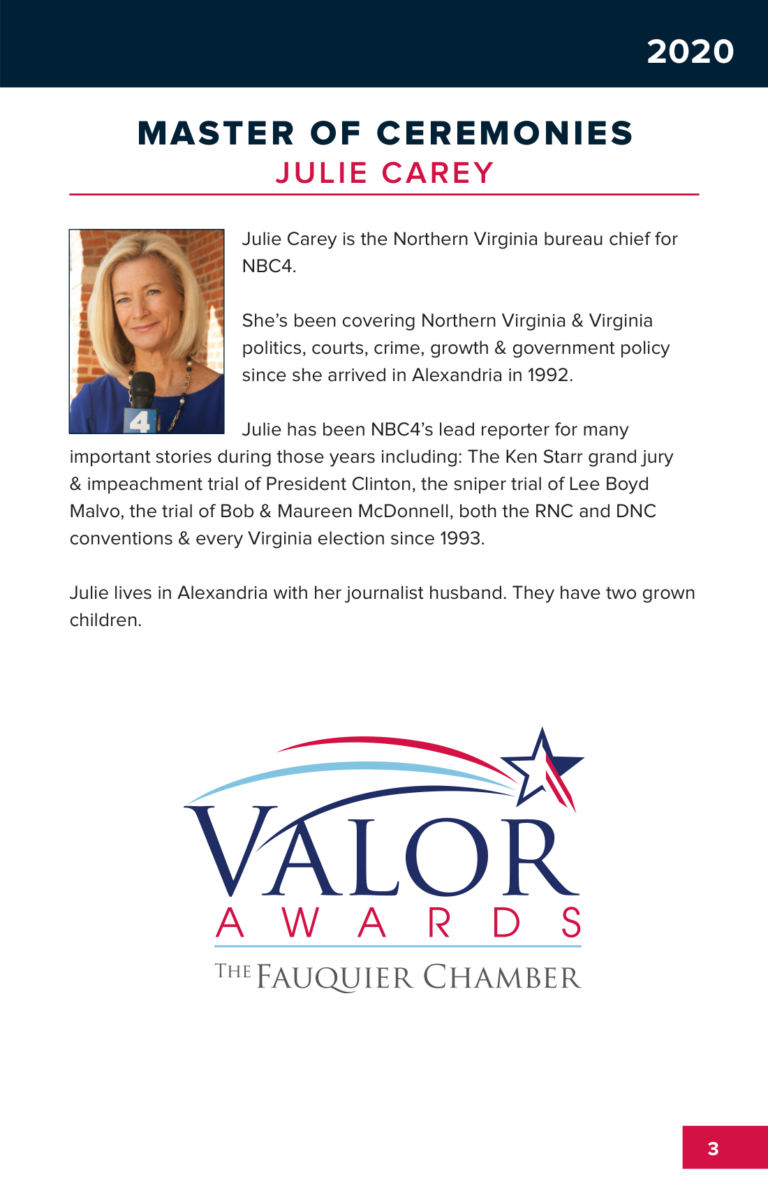 Julie Carey, master of ceremonies, program page