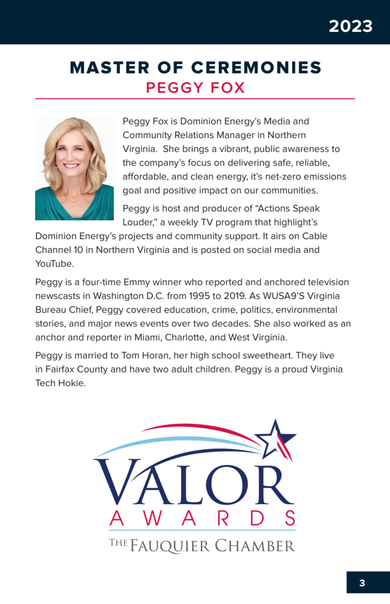 Peggy Fox, master of ceremonies, program page