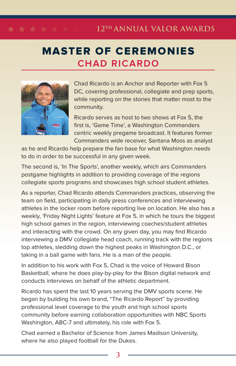 Chad Ricardo, master of ceremonies, program page
