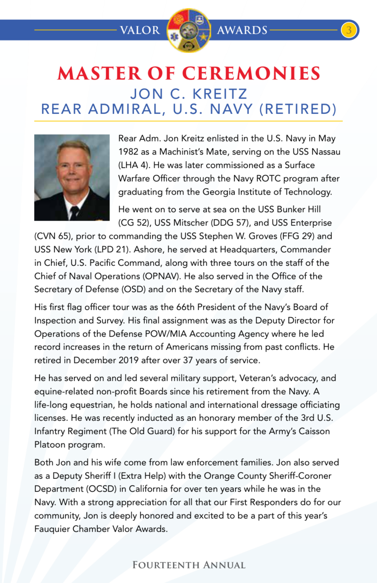 Rear Admiral Jon C. Kreitz, master of ceremonies, program page